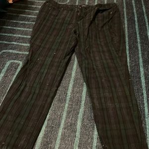 Plaid straight leg jeans.